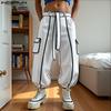 Men Elastic Waist Hit Color Belt Casual Thin Harem Pants with Pockets