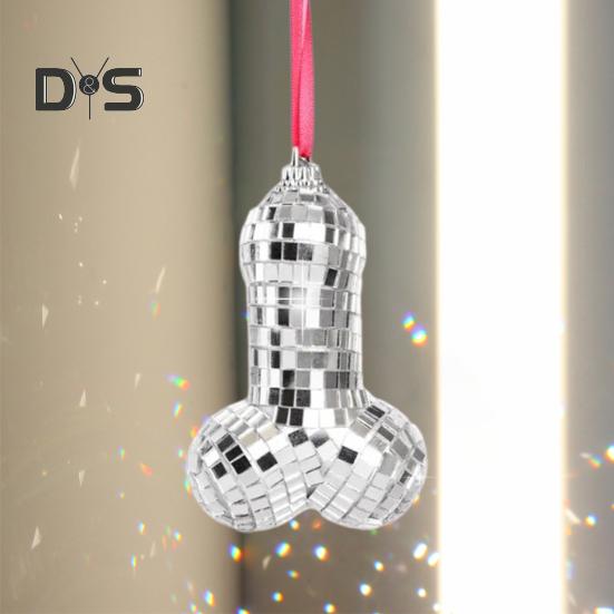 Зеркальный диско-шар, забавное 3D-украшение для рождественской елки, блестящая серебряная подвеска в виде колбасы для зеркала автомобиля, аксессуары