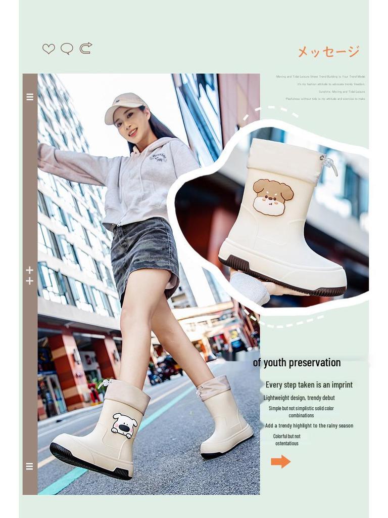 Женские водонепроницаемые резиновые сапоги до середины икры, нескользящая резиновая подошва с хлопковой подкладкой для использования на улице и на кухне.