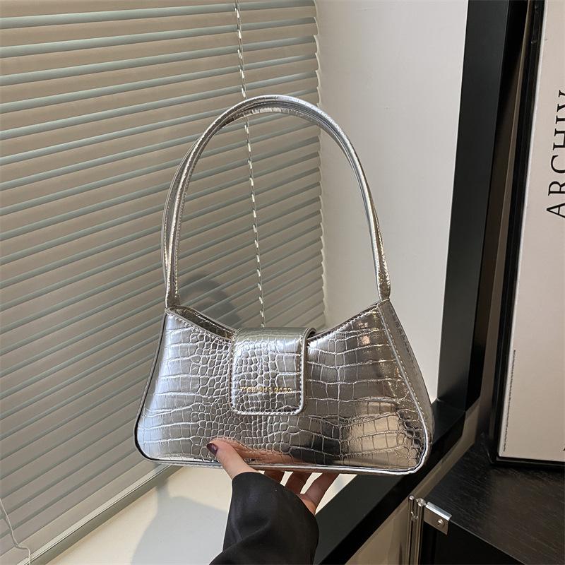 Crocodile Pattern Portable Small Square Bag Women's Bag 2025 Summer New Light Luxury Foreign Style Shoulder Bag Trendy Armpit Bag