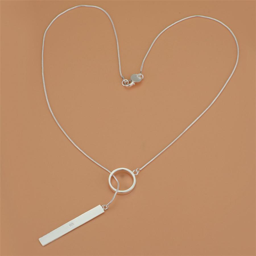 925 Sterling Silver Rectangular Ring Necklace Wedding Charm Jewelry