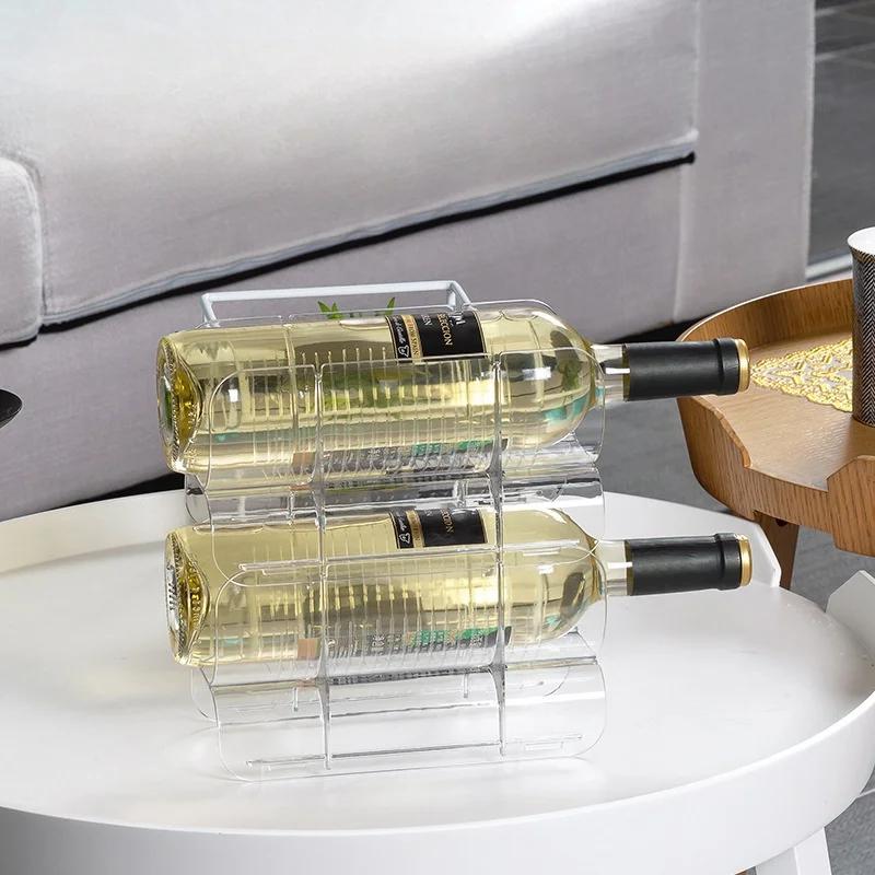 Transparent Red Wine Rack for Home Display, PET Bottle Holder with Creative Stackable Design Ideal Wine Shelf for Fridge Storage