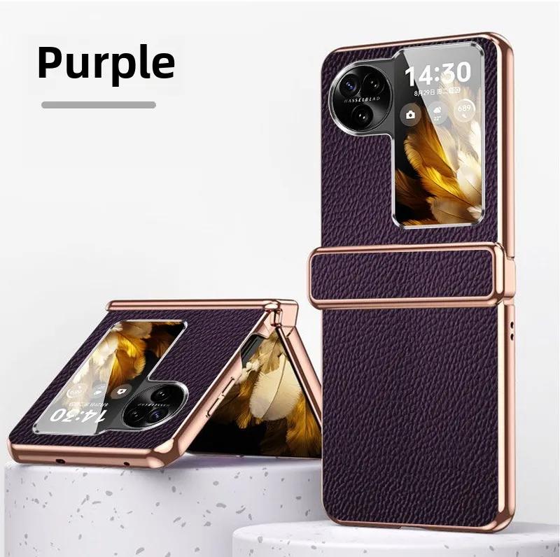 Гальванизированная золотая и серебряная рамка Чехол для телефона из искусственной кожи с узором личи для для OPPO Find N2 N3 Flip Защитная крышка для шарнира