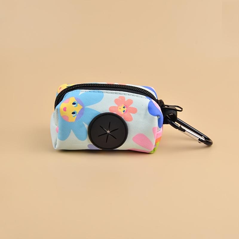 Colorful Patterned Dog Poop Bag Holder with Leash & Belt Clip - Durable Polyester, Hands-Free Convenience for Dog Walks, Random Designs