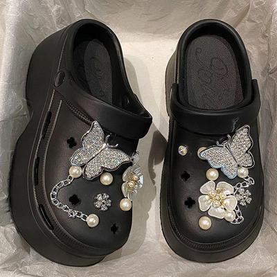 2024 Женские летние шлепанцы EVA с жемчужной бабочкой, с закрытым носком: Нескользящие, без запаха, толстая подошва, модный дизайн «два в одном»