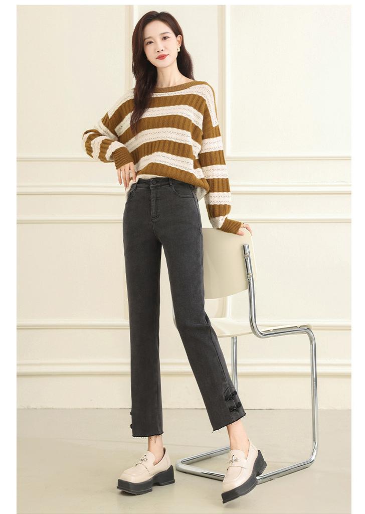 Winter Thickened Chinese Style Buckle Women's Denim Pants