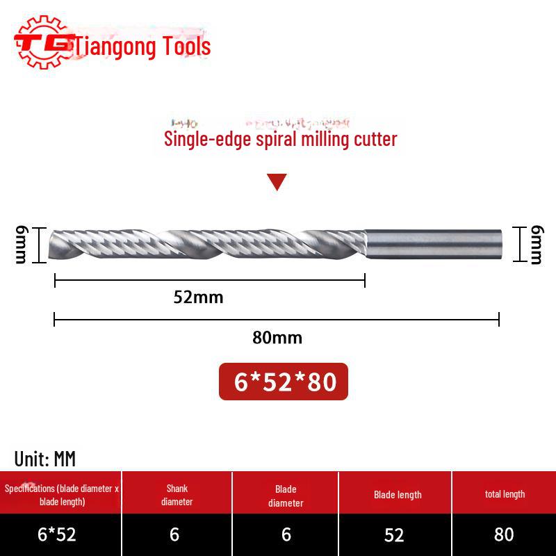 Tiangong 3.175 Engraving Knife: Single-Edged Spiral CNC Milling Cutter Tool Head