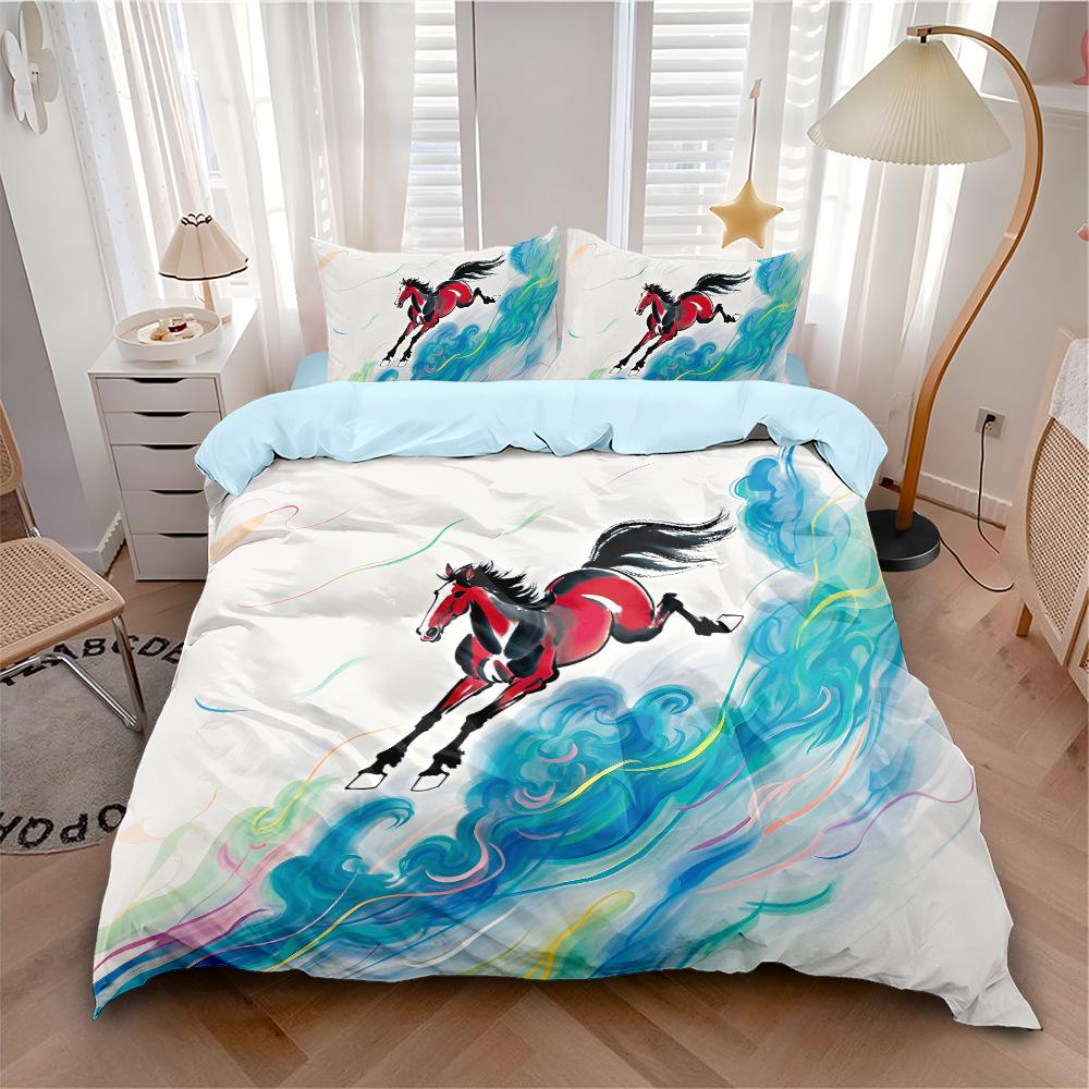 Роскошный 3D Изысканный Постельный Комплект с Лошадьми Королева Кинг Двуспальный Комплект Пододеяльников Животное Лошадь Постельное Белье Удобный Пододеяльник Комплект Постельного Белья