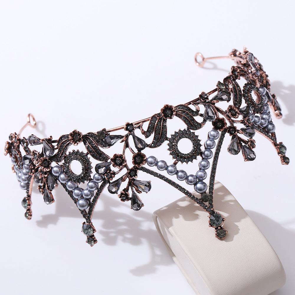 Новая популярная ретро-черная тиара, корона, лесной лист, инкрустированная хрустальной свадебной бриллиантовой короной в стиле барокко