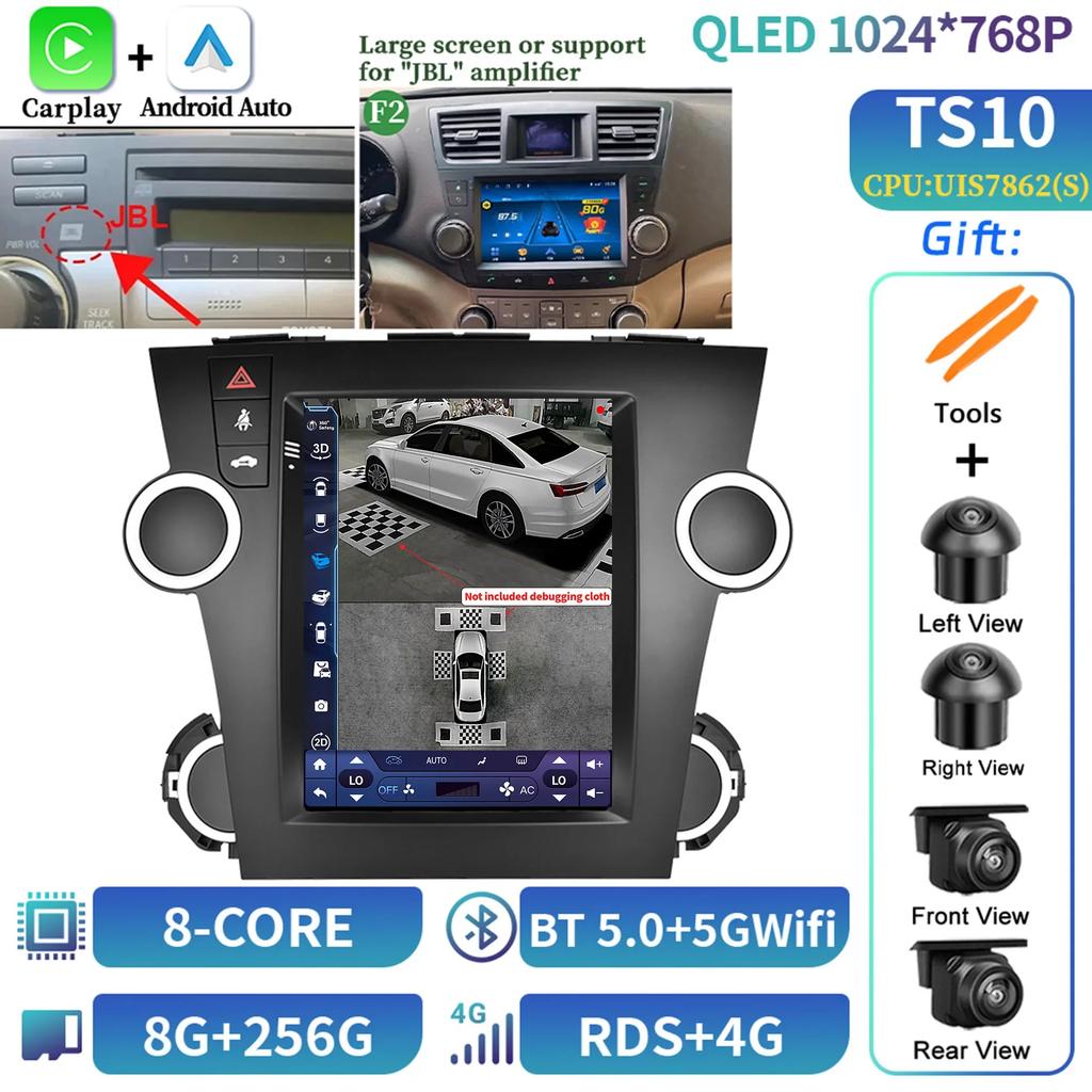 9.7inch Android Car Radio Multimedia For Toyota Highlander 2009-2014 Navigation Bluetooth Carplay Head Unit Touch Screen Stereo