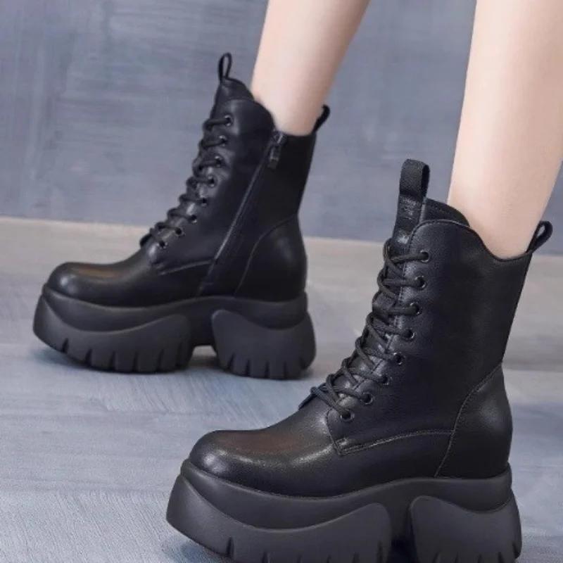 Новые популярные осенние женские туфли на высоком каблуке из римской коровы, прочные модные ботильоны на толстой подошве, весенние туфли на танкетке Zapatos