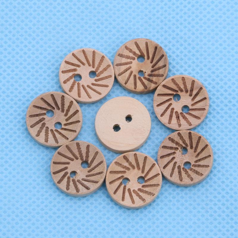 100pcs/lot Mix Shape 2 Holes Natural Color Wooden Pattern Wood Sewing Buttons