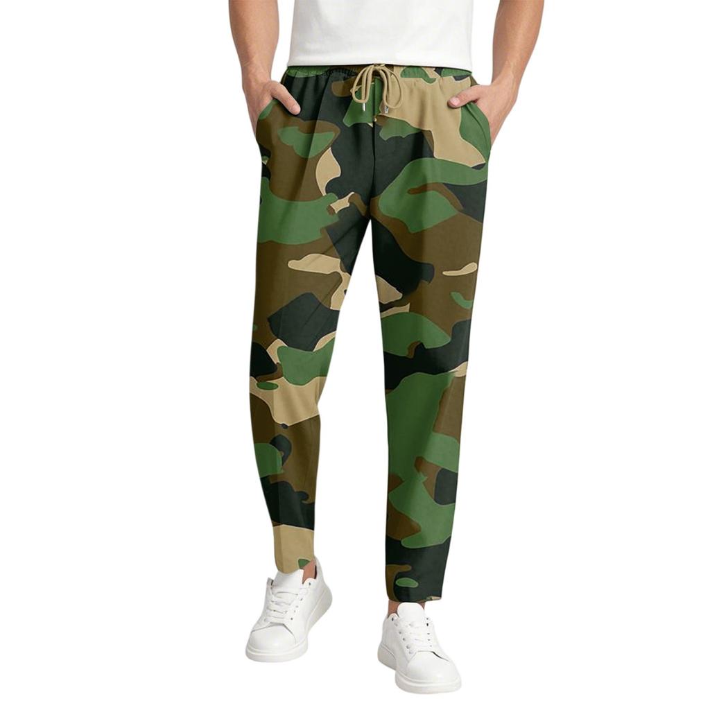 Мужские повседневные камуфляжные длинные брюки, эластичный пояс на шнурке, легкие и облегающие, с карманами, удобные и дышащие