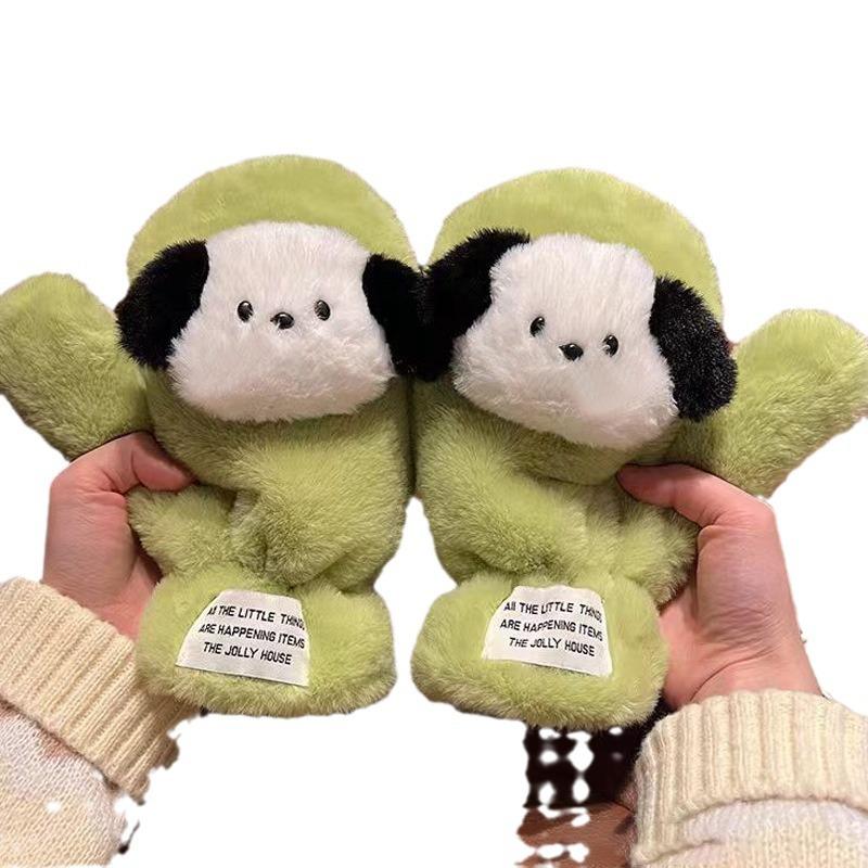 Милые пушистые перчатки-щенки для девочки, зимние перчатки для верховой езды, непродуваемые перчатки, студенческие теплые перчатки, можно носить как хомут, толстый пес