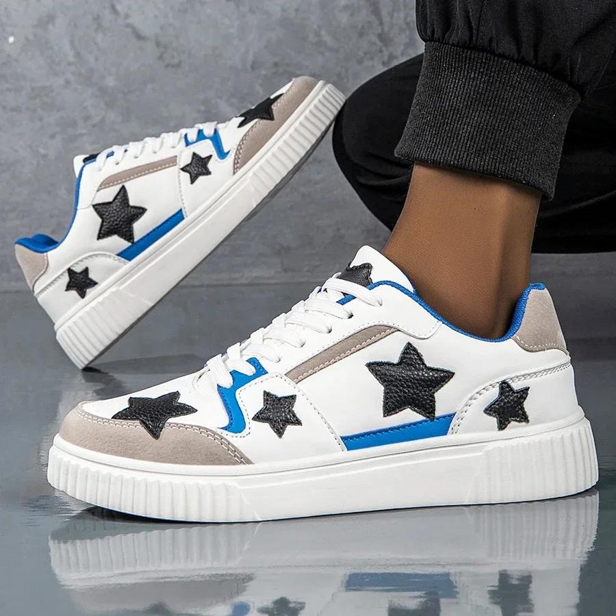 Модные мужские кроссовки с круглым носком, плоская обувь для скейтбординга, подростковая легкая удобная спортивная обувь, повседневная нескользящая обувь на шнуровке