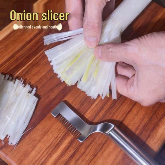 Измельчитель лука и зеленого лука: Нержавеющая сталь Julienne Slicer Кухонный гаджет