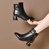 Трендовая современная обувь для женщин 2024 года, зимние новые модные женские ботильоны, сексуальные заостренные носки, на молнии, однотонные офисные ботинки на среднем каблуке