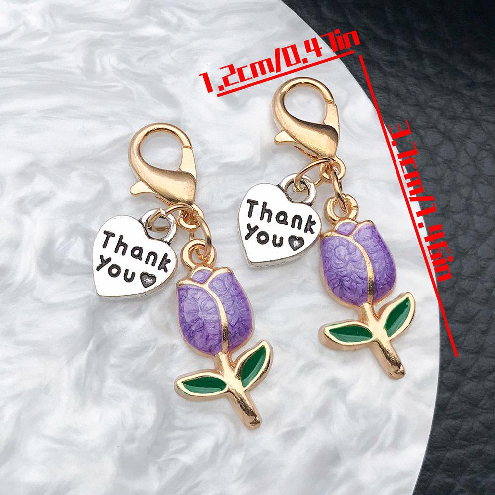 Красный кулон-сердце с тюльпаном и застежкой-карабином - Креативное украшение для сумки, подарок