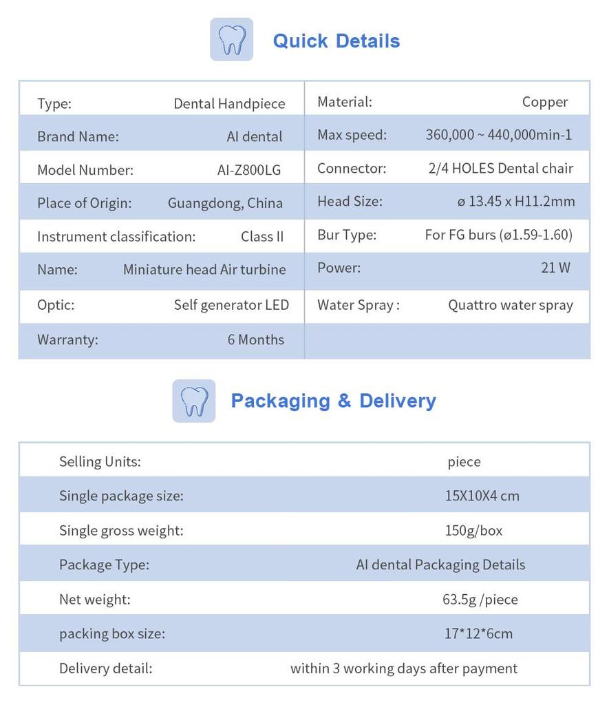 Стоматологический высокоскоростной наконечник Z800LG с автогенератором, светодиодный наконечник с миниатюрной головкой, 2/4 отверстия