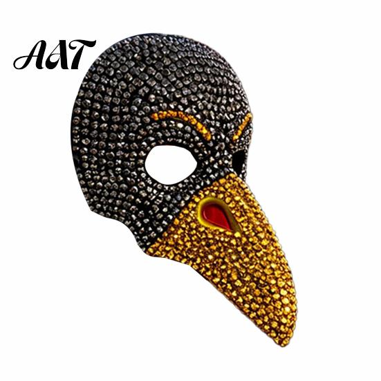 Lightweight Cosplay Face Mask Rhinestone Eagle Halloween Mask, Vintage Punk Long Beak Masquerade Detailed Retro with Faux Diamonds, Adjustable