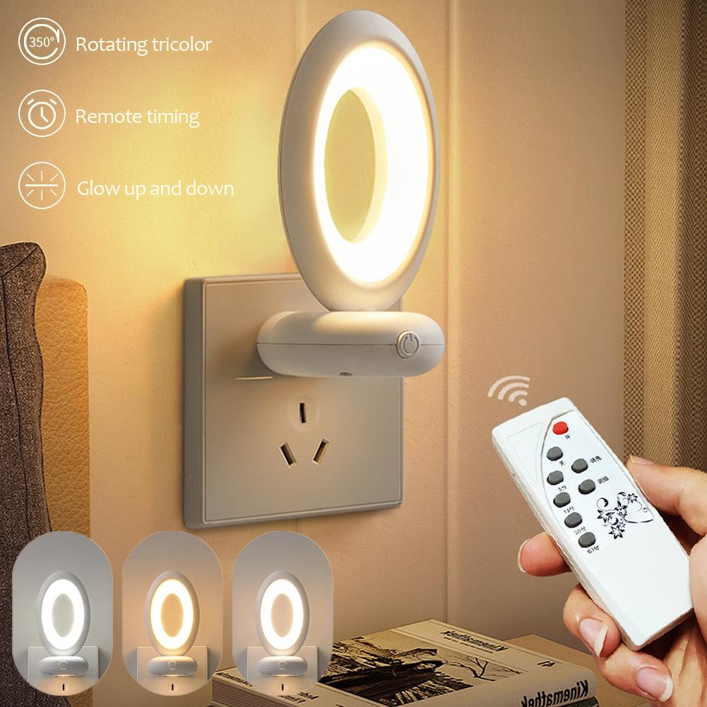 Creative Rotating Remote Control LED Night Light Plug-In Soft Light Eye Protection Sleep Atmosphere Bedroom Bedside Lamp