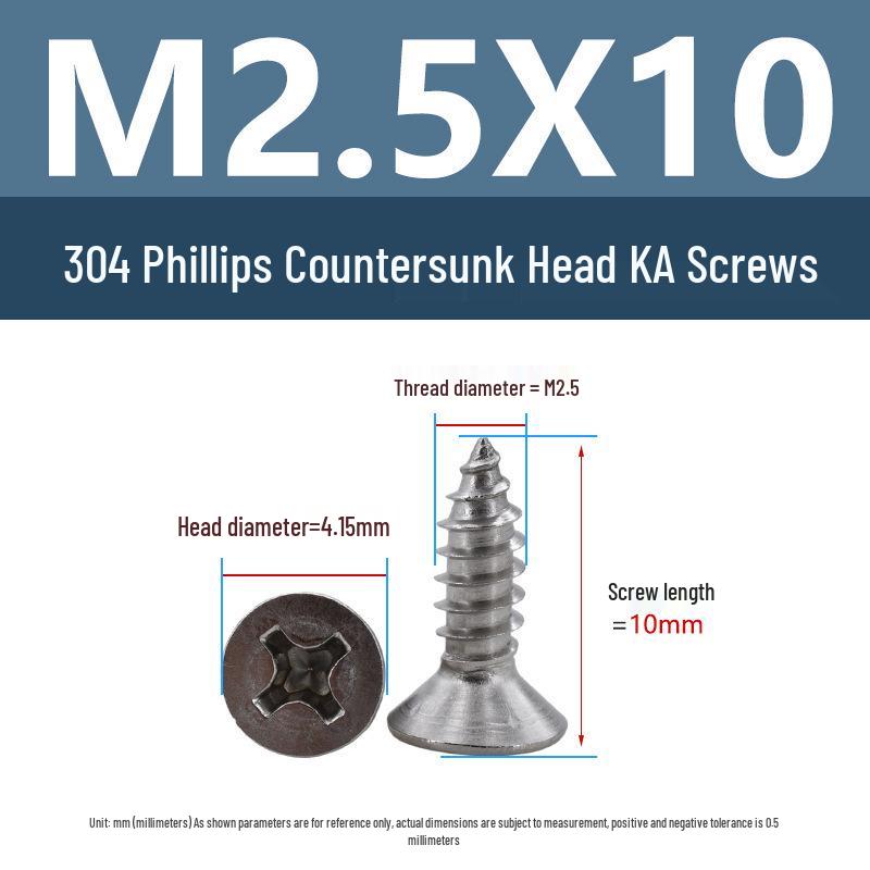 Yigu 304 Stainless Steel Phillips Flat Head Self-Tapping Screws M1-M2.5