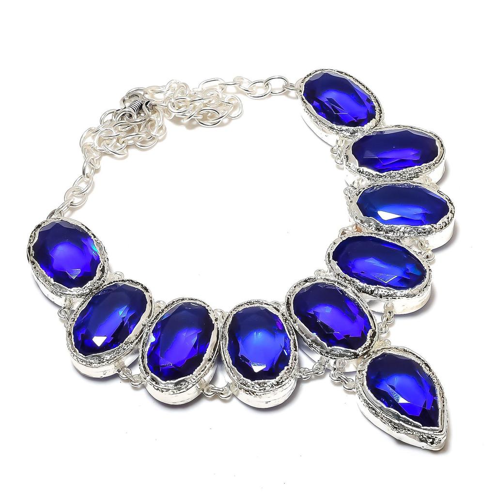 Ожерелье из серебра 925 пробы с синим сапфиром, гальванопластика, колье унисекс из серебра 925 пробы для жены, подарок маме