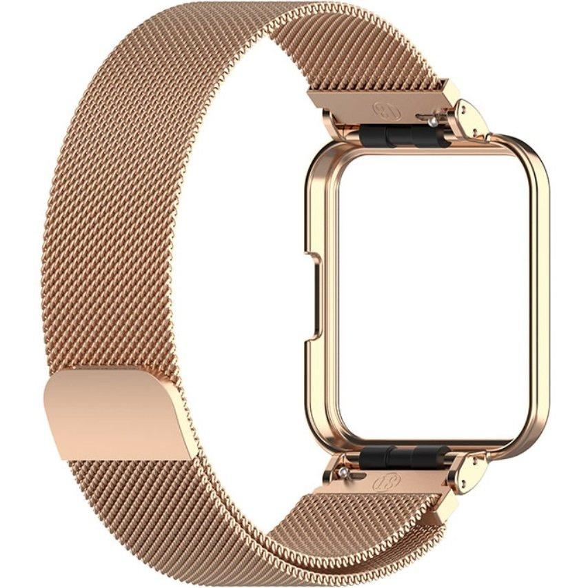 Milanese Bracelet Strap with Case for Xiaomi Redmi Watch 2 Lite, Rose Gold