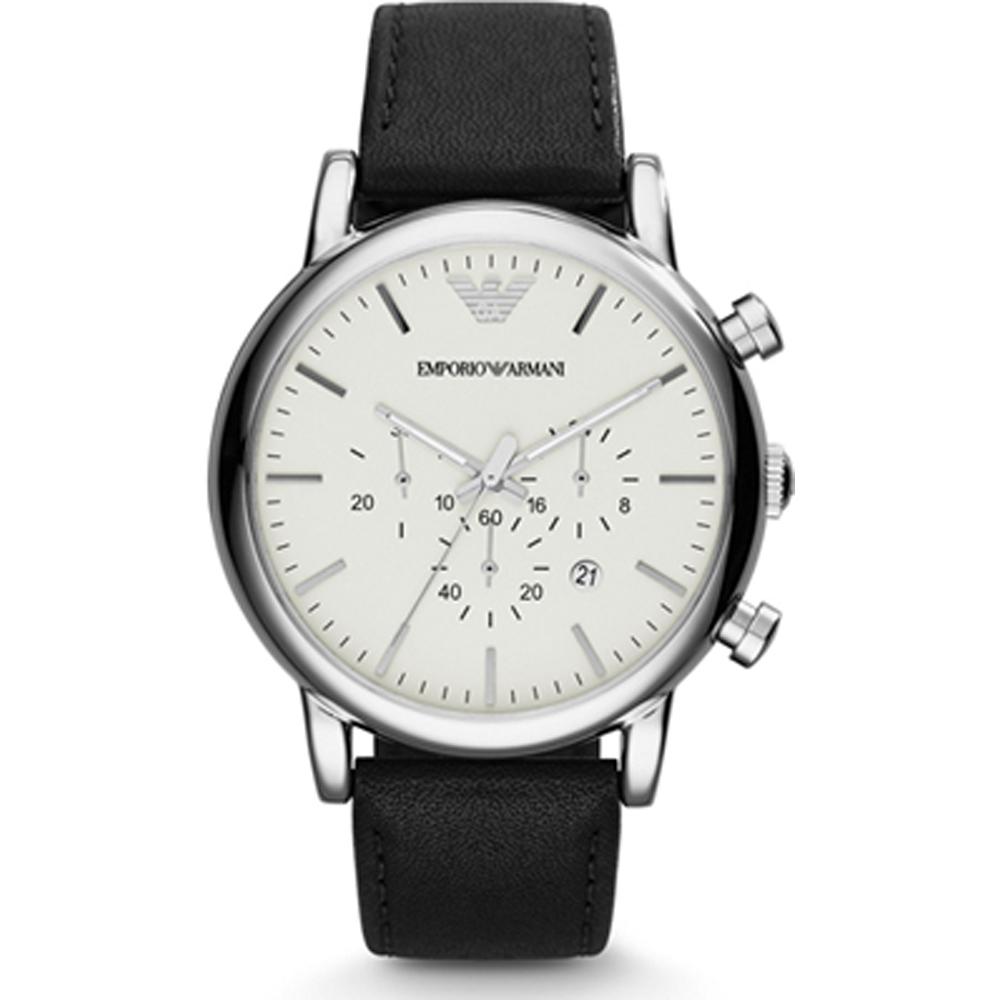 Emporio Armani Luigi XLarge Белый Черный Кожаный Мужской Кварцевый Хронограф с Датой AR1807