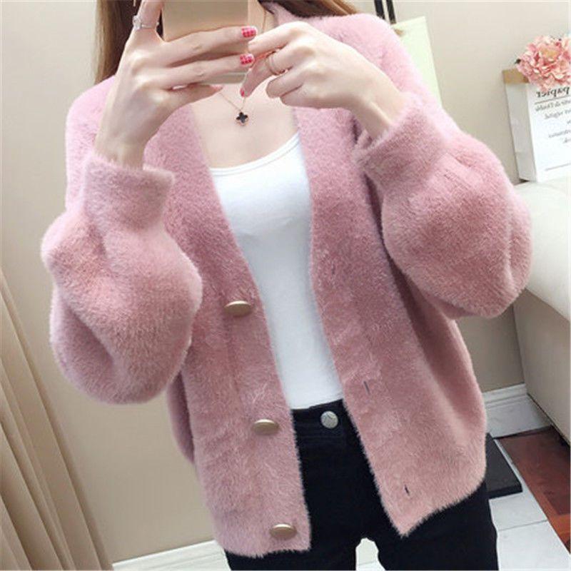 Faux Mink Fleece White Cardigan Sweaters for Women Fuzzy Loose Short  Knit Sweater Jacket Women's Outwear Cardigan Coat