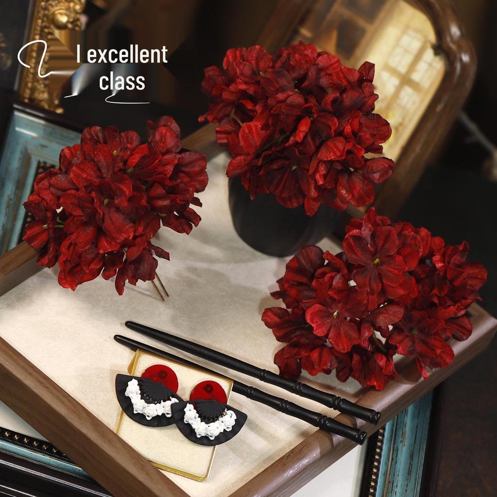 Ретро Заколка для волос в виде цветка из ткани винного цвета - Головной убор в классическом китайском стиле