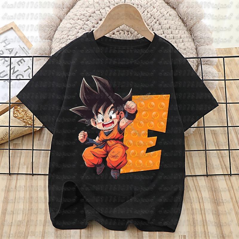 Футболка Dragon Ball Goku Хлопок Детская Буквы от A до Z Футболка Топ Черная Круглый Вырез Одежда Мальчики Девочки Лето Короткий Рукав Дети