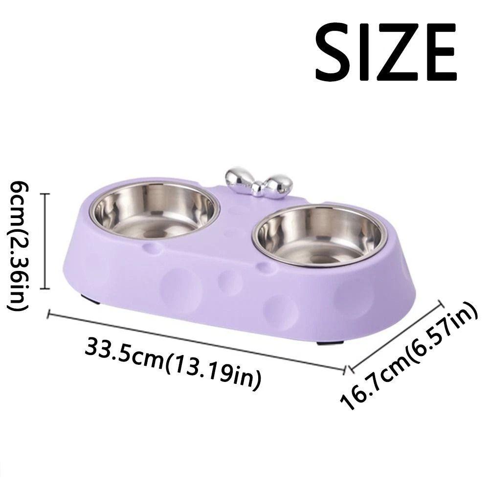 Double Bowl Puppy Food Feeder Cheese Shaped Kitten Feeding Bowl Pet Drinking Dish  Pet Supplies