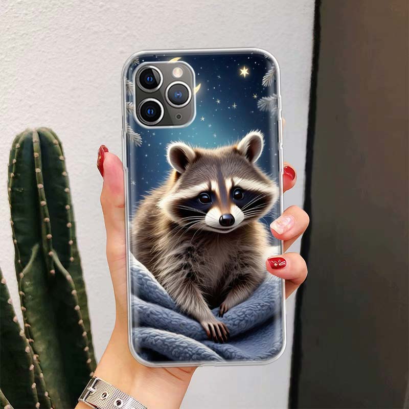 Raccoon Cute Animal For iPhone 17 Air 16 15 14 Plus 13 Mini 12 11 Pro Max Phone Case 16E 7 Print 8 SE Fundas Cover Soft Coque 16