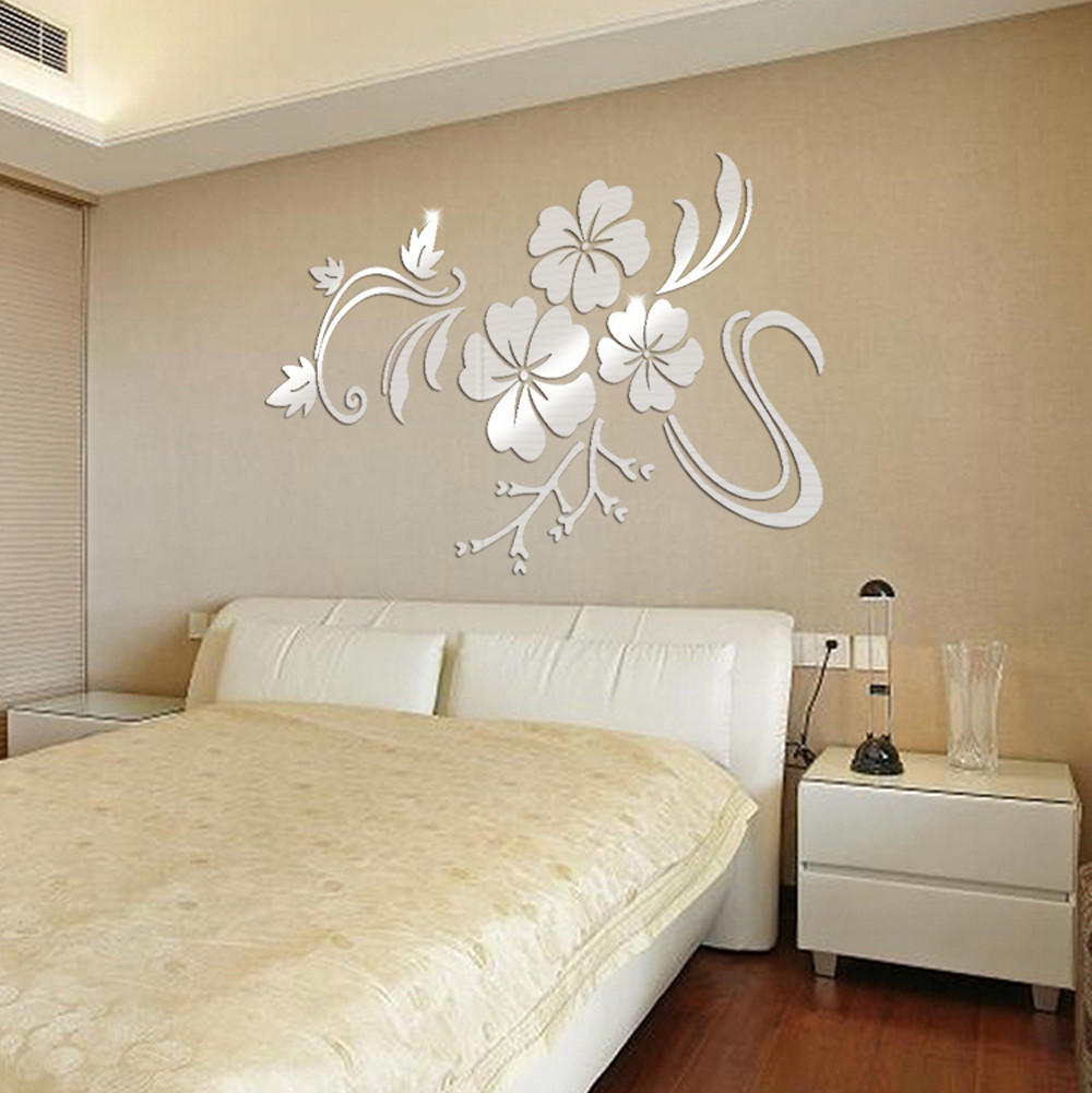 Acrylic Flower Mirror 3D Decorative Wall Stickers, Art Muralist for Bedroom TV Background Decoration