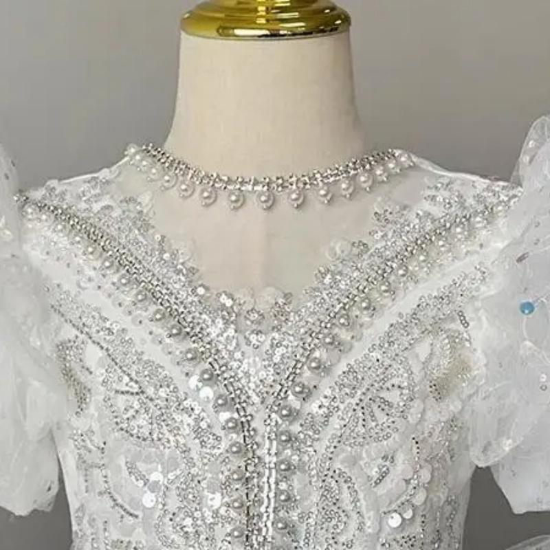 2025 Baby Girl Princess Dress Sequin Party Dresses for Children Puff Sleeves Clothing Classy Flower Girls Costume for Wedding