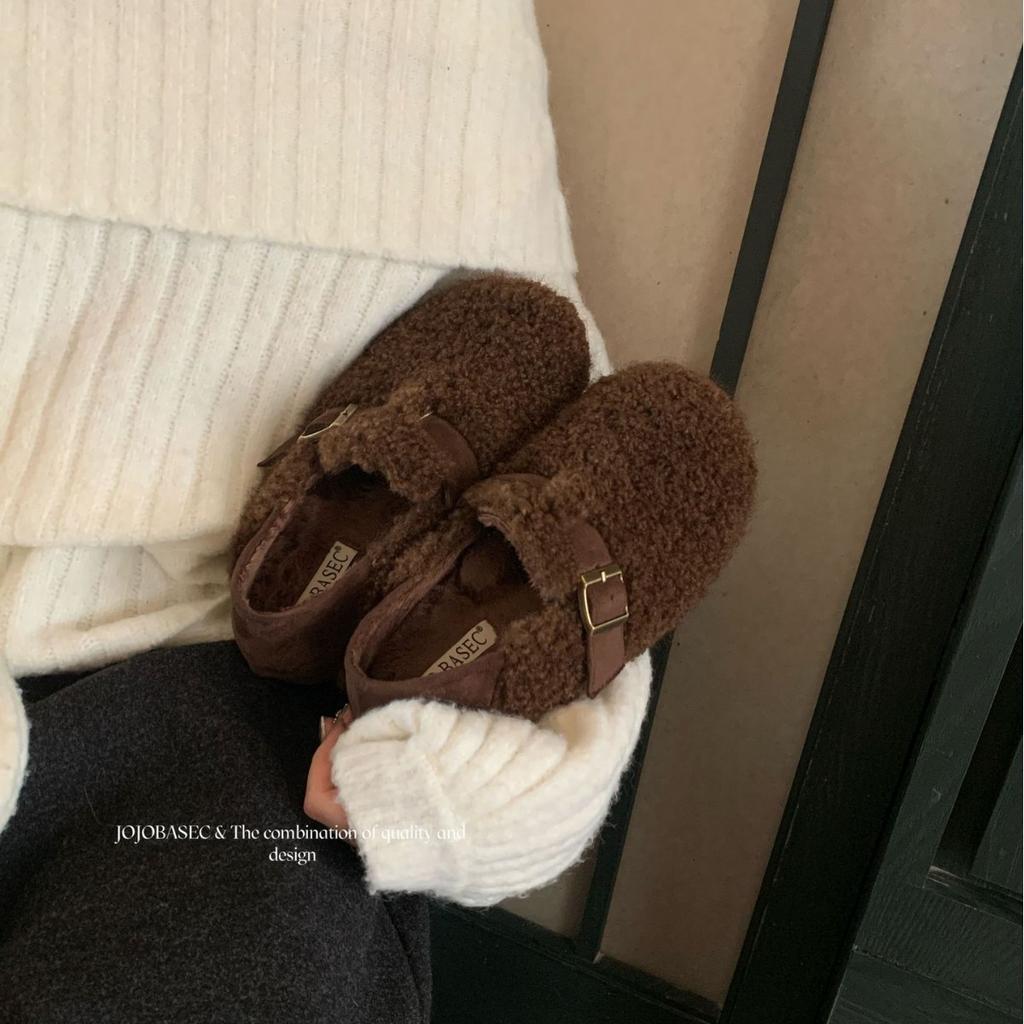 2025 осень и зима новая круглая голова меховая пряжка ремня мягкая подошва защита стопы работа通勤 теплая женская хлопковая обувь