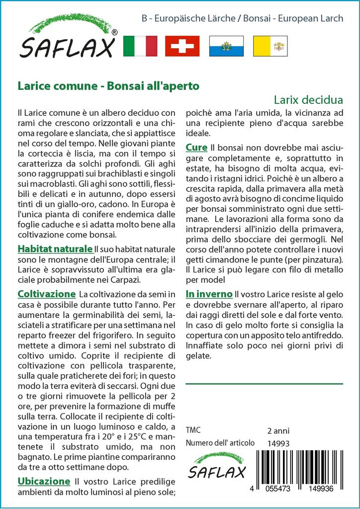 SAFLAX Garden in the Bag - Бонсай - Лиственница европейская - 75 семян - С субстратом в подходящем мешке - Larix decidua