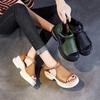 Genuine Leather Women's Thick Sole Shoes Peep Toe Retro Comfortable Platform Sandals