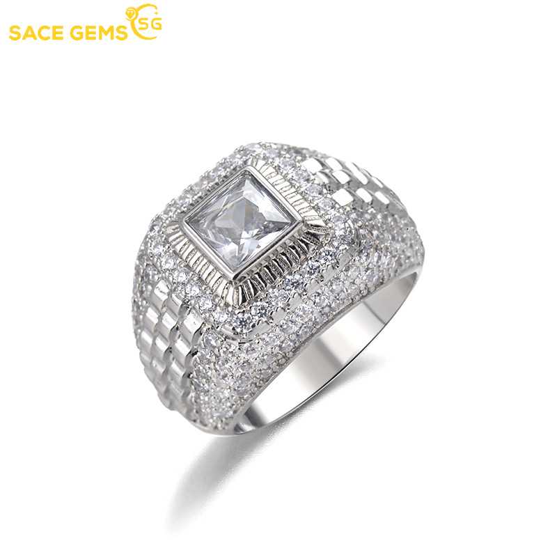 Sace Gems Роскошное хип-хоп трендовое кольцо из медного сплава с цирконом, мужское ювелирное изделие, подарок