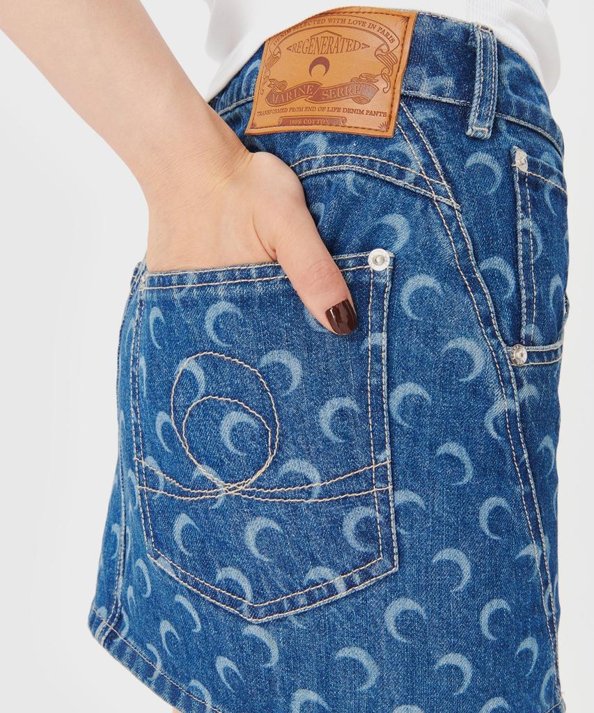 Marine Serre (W) Regenerated Denim Mini Skirt Navy