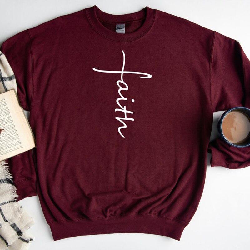 Толстовка с принтом букв Веры и крестом для женщин, свободная пасхальная христианская одежда, женский мотивационный джемпер, дропшиппинг