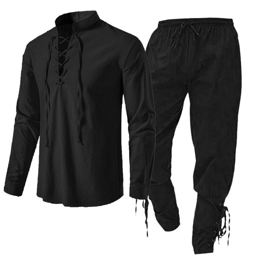 Мужской костюм средневекового рыцаря, пиратские рубашки для косплея эпохи Возрождения, брюки с окантовкой на щиколотку для Хэллоуина, одежда из хлопчатобумажной льняной ткани