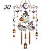 Bat Moon Themed Decor Halloween Stained Glass Style Wind Chime, Acrylic Suncatcher Hanging Ornament with Ghost Black Cat Artistic Window Light