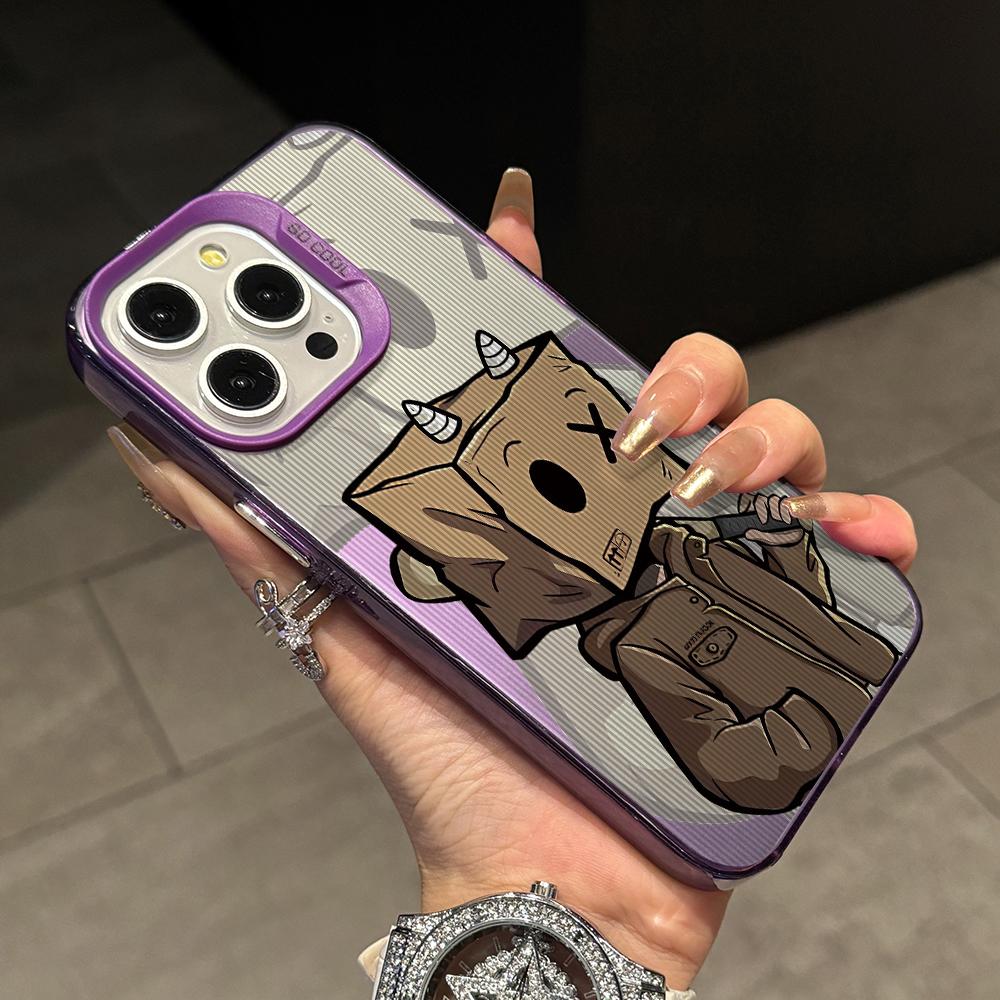 Мультяшный Человек-Коробка Чехол для Телефона для iPhone 17 Air 16 16e 15 14 Plus 13 12 11 Pro Max X Xs XR 8 Цветной Серебристый Жесткий Чехол