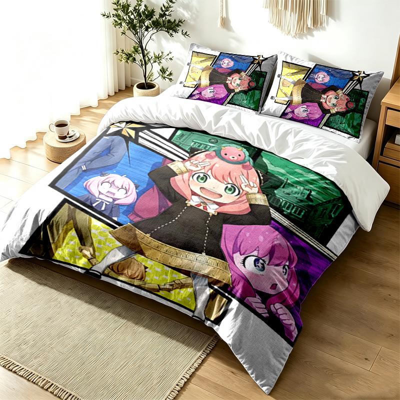 Spy x Family 3pc Duvet Cover Set Simple Modern Bedding Set Wrinkle Resistant Soft Fabric All Season Use a perfect gift