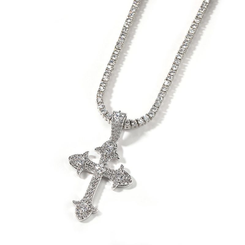 Fashion Copper Inlaid Zircon Men's and Women's Cross Pendant