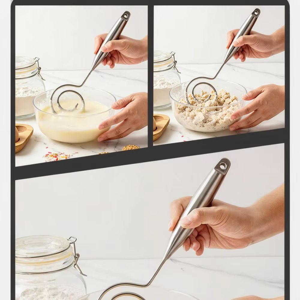 304 Stainless Steel Spiral Dough Whisk Seamless Egg Beater Manual Dough Blender  Egg Mixing