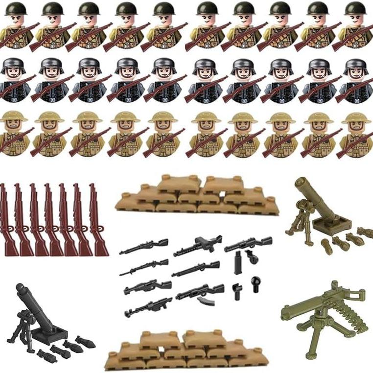 Конструктор Вторая мировая война Набор кукол Коллекция Военная серия Оружие Мешок с песком Конструктор Детские игрушки