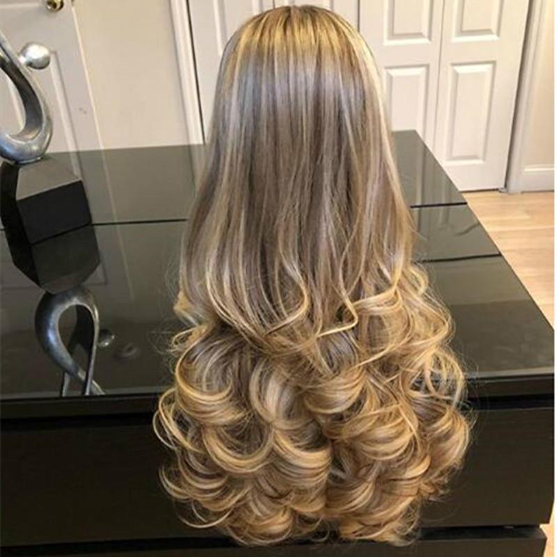 Женщины Высокотемпературные Синтетические Парики Фронта Шнурка Платиновый Светлый Парик Длинные Вьющиеся Волнистые Волосы Парик